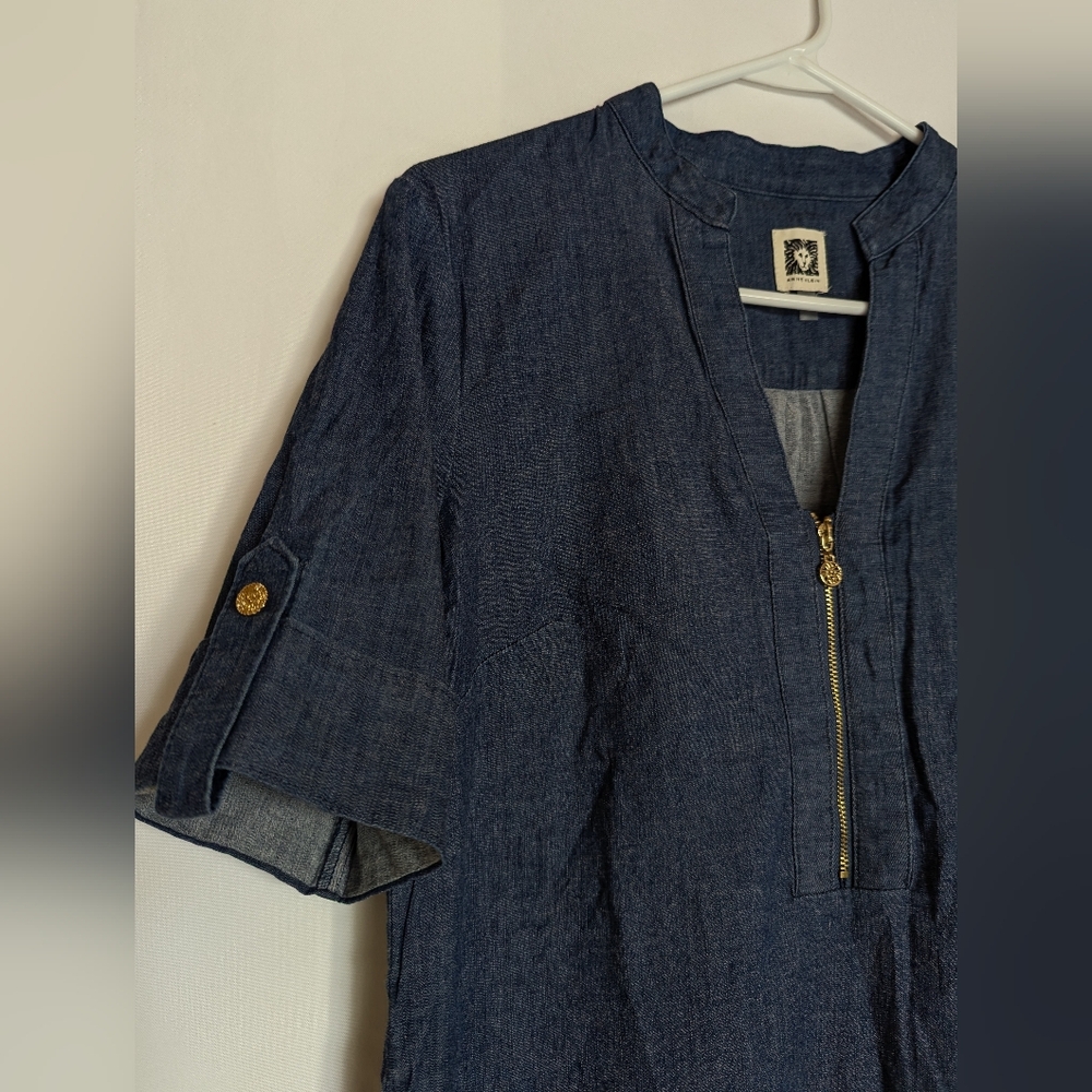 Anne Klein 10 Large Blue Denim Dress Blue Jean Knee Length - Picture 7 of 10